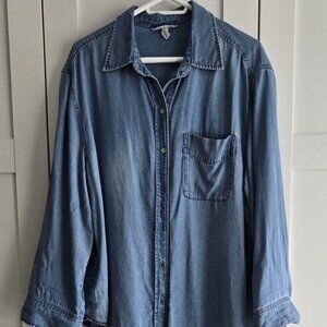 H&M Denim-Effect Button-Up Shirt in Blue